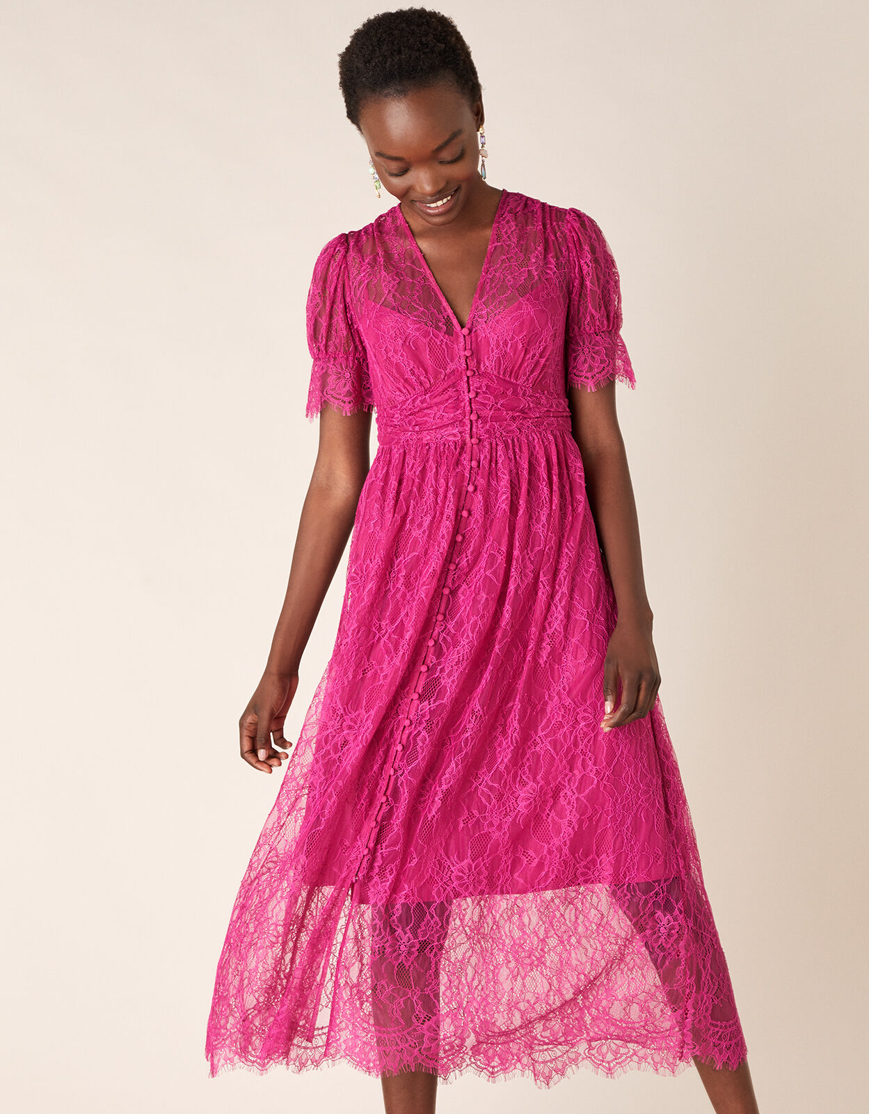 Miranda Eyelash Lace Tea Dress Pink