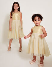 2-in-1 Detachable Ruffle Skirt Dress, Gold (GOLD), large