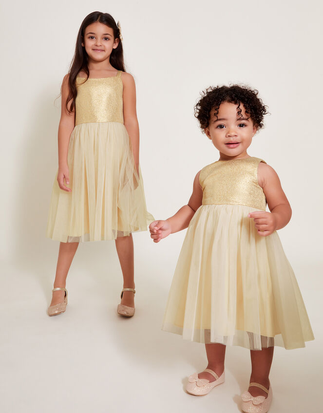 2-in-1 Detachable Ruffle Skirt Dress, Gold (GOLD), large