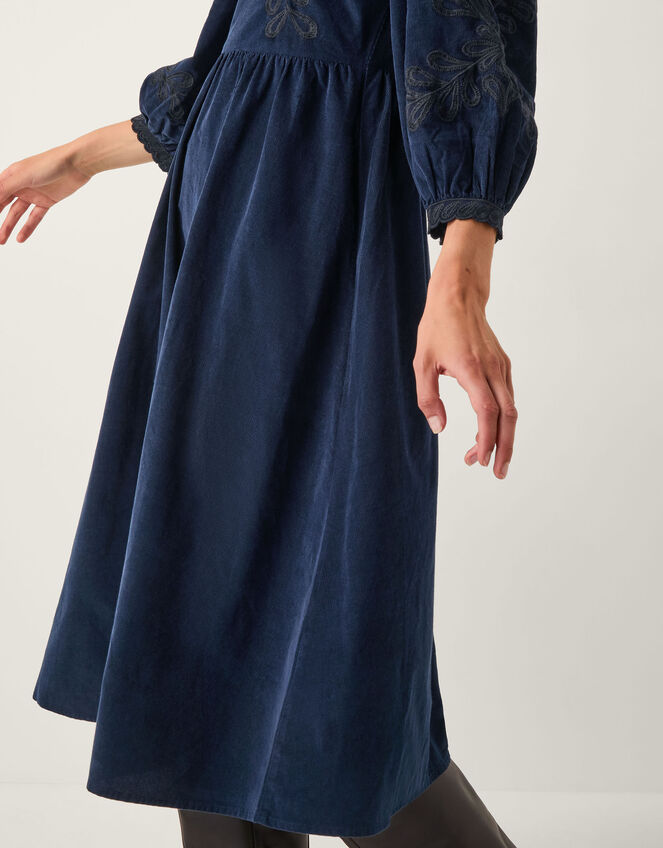 Leona Embroidered Corduroy Midi Dress, Blue (NAVY), large