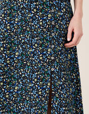 Ditsy Print Midi Skirt in Sustainable Viscose, Black (BLACK), large