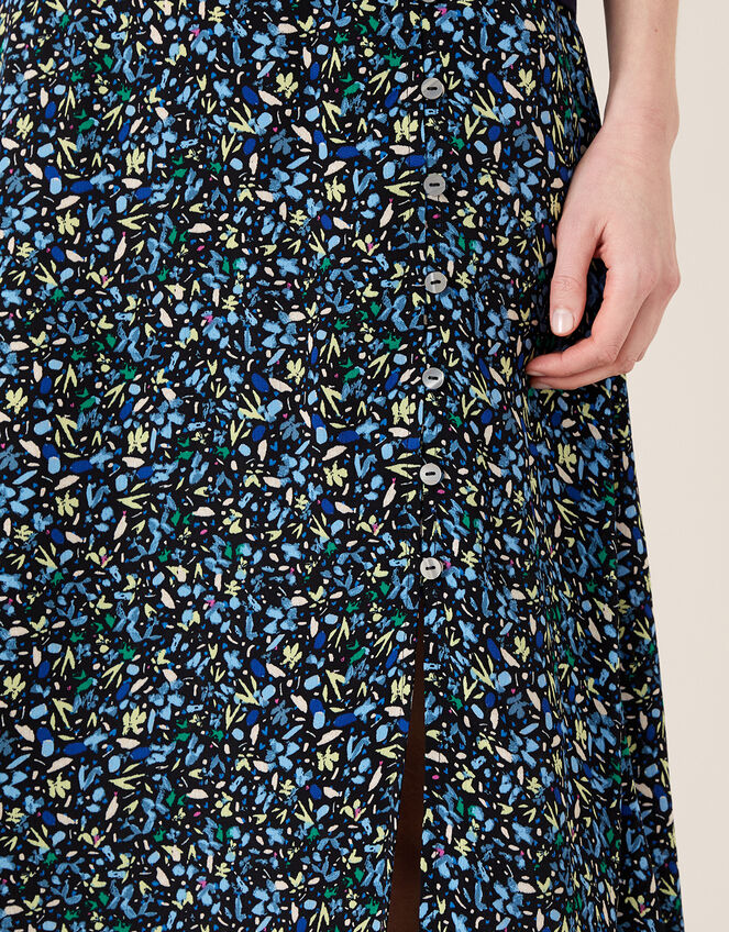Ditsy Print Midi Skirt in Sustainable Viscose, Black (BLACK), large