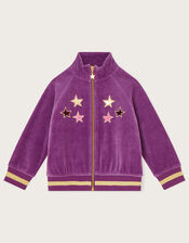 Cosmic Velour Zip Bomber Jacket, Purple (PURPLE), large