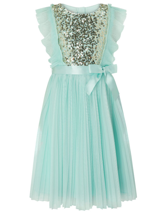 Gabriella Sequin Pleated Dress in Recycled Polyester, Green (MINT), large