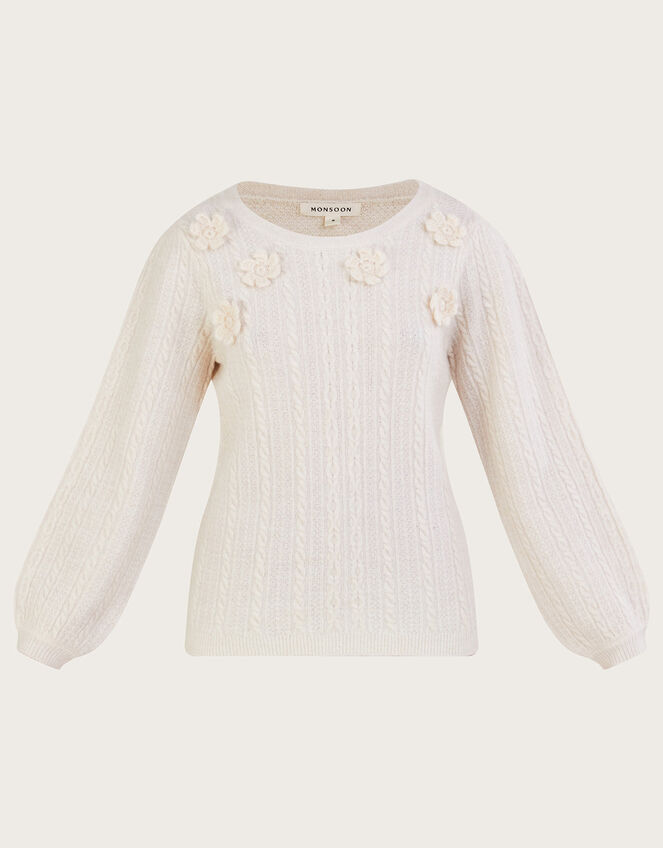Floral Applique Embroidered Jumper with Recycled Polyester, Ivory (IVORY), large