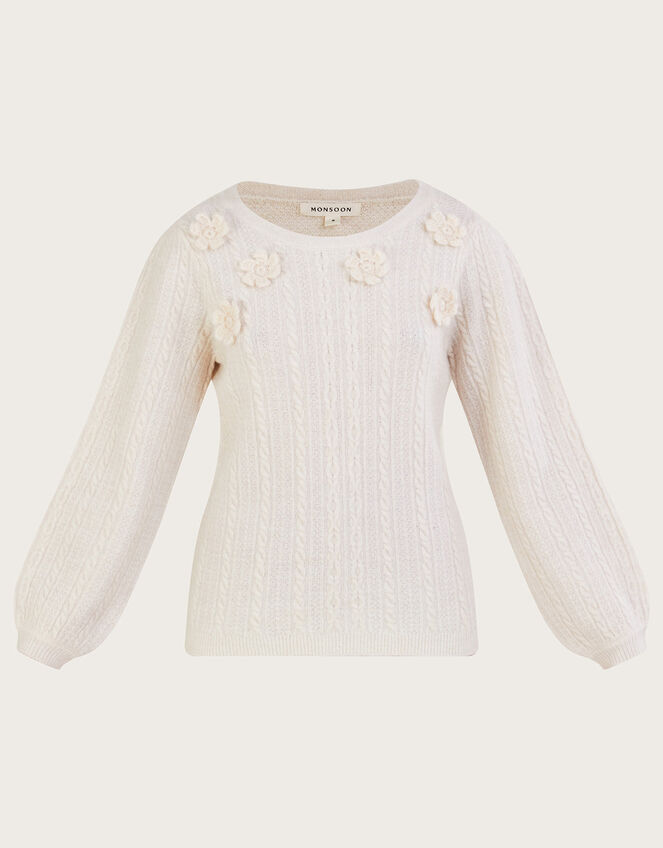 Floral Applique Embroidered Jumper with Recycled Polyester, Ivory (IVORY), large