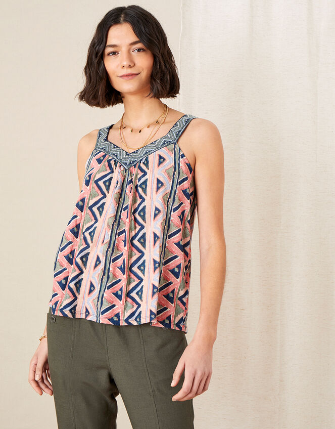 Berta Embroidered Geo Print Cami, Blue (BLUE), large