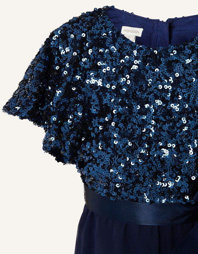 Sequin Flutter Sleeve Jumpsuit , Blue (NAVY), large