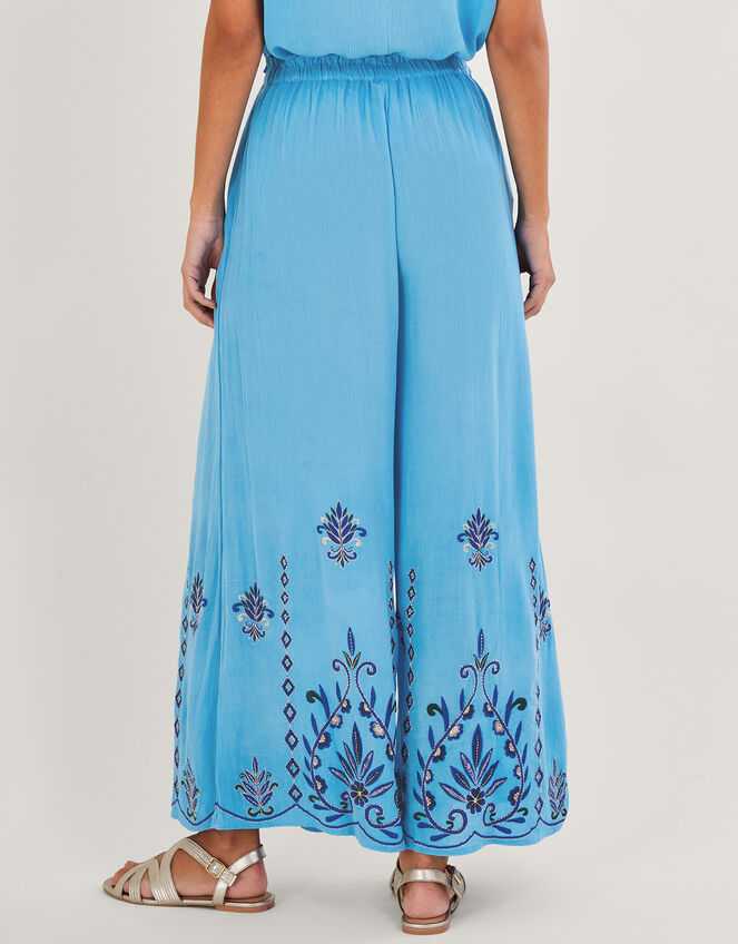 Embroidered Wide Leg Trousers in LENZING™ ECOVERO™ Blue | Trousers ...