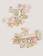 2-Pack Pearly Flower Hair Clips, , large