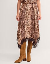 Babette Leopard Print Midi Slip Skirt, Brown (BROWN), large