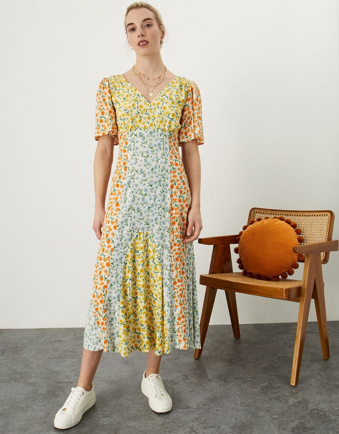 Ditsy Patch Print Midi Dress in LENZING™ ECOVERO™, Ivory (IVORY), large