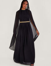 Christa Plain Cape Dress, Black (BLACK), large