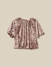 Breeda Bubble Hem Crushed Velvet Top, Mink (MINK), large