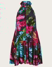 Bria Palm Print Halter Dress in Sustainable Viscose, Blue (MIDNIGHT), large