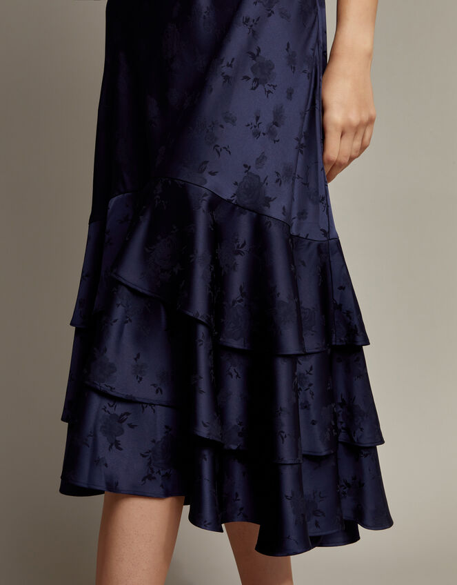 Ester Satin Ruffle Midi Dress, Blue (NAVY), large