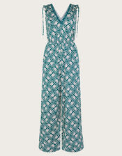 Rosana Sleeveless Print Jumpsuit, Teal (TEAL), large