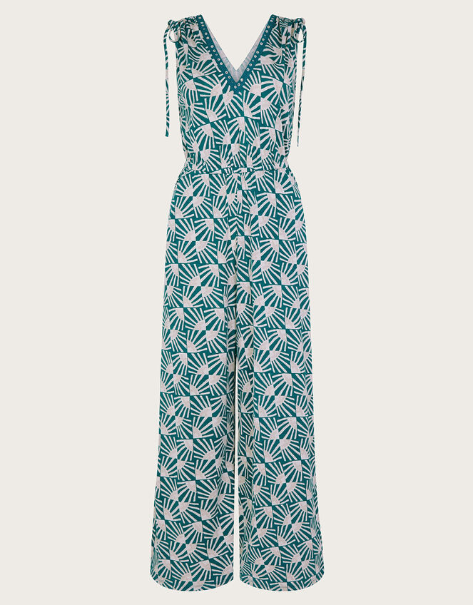 Rosana Sleeveless Print Jumpsuit, Teal (TEAL), large