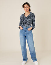 Flower Bud Print Shirt, Blue (NAVY), large