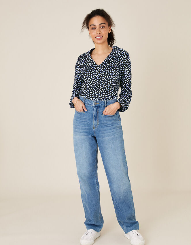Flower Bud Print Shirt, Blue (NAVY), large
