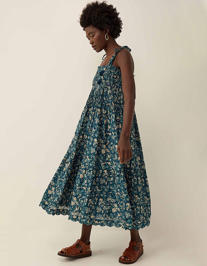 East  Rohini Floral Print Cotton-Viscose Dress, Teal (TEAL), large
