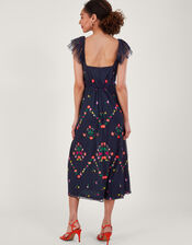 Bonnie Floral Embroidered Tea Dress, Blue (NAVY), large