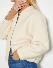 Jade Boucle Bomber Jacket, Ivory (IVORY), large