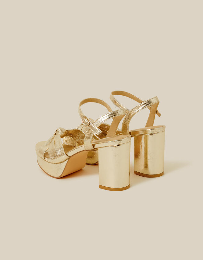 Metallic Twist Knot Platform Heels, Gold (GOLD), large