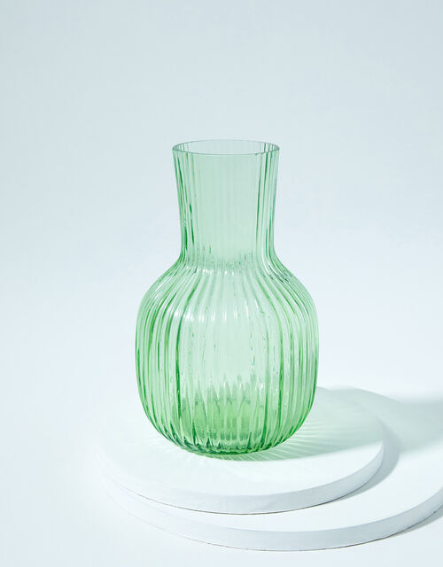 Glass Ribbed Small Vase, Green (GREEN), large