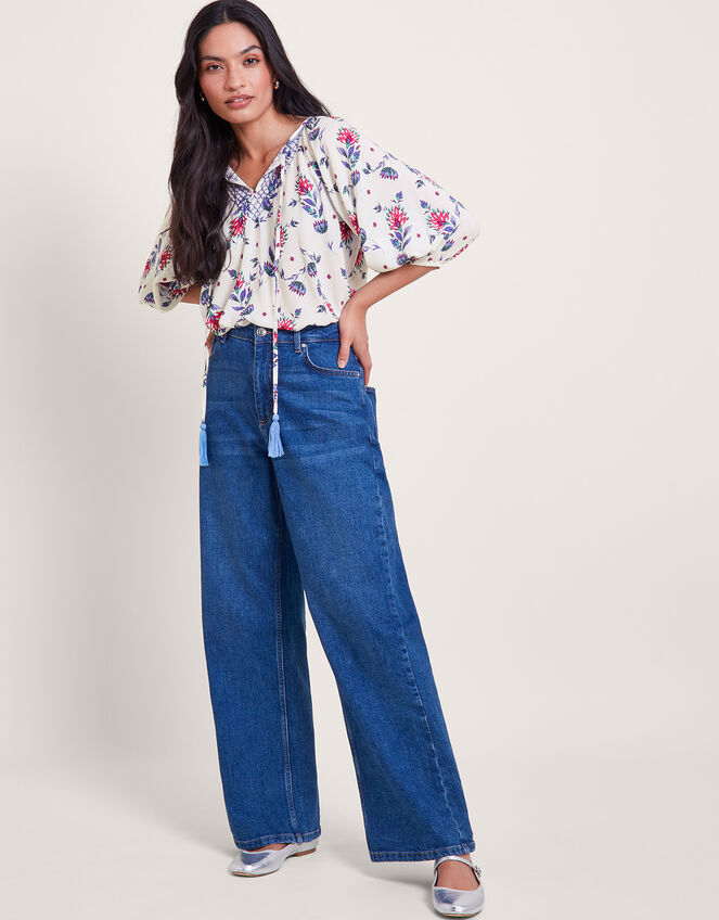 Aldina Floral Print Top, Ivory (IVORY), large