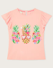 Fun Pineapple Frill Sleeve T-Shirt, Pink (PINK), large