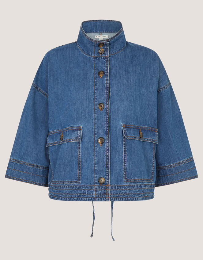 Gwen Funnel Neck Denim Jacket Blue