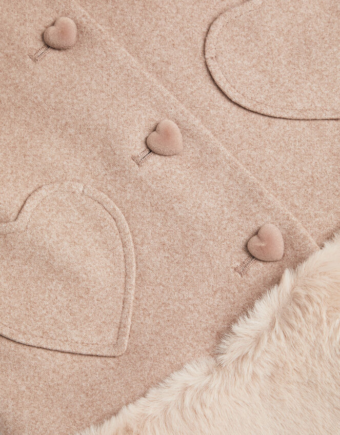 Baby Faux Fur Heart Coat, Camel (OATMEAL), large