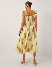 Maria Frill Floral Stripe Midi Dress, Camel (CAMEL), large