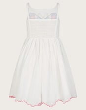 Butterfly Embroidered Cotton Dress, Ivory (IVORY), large