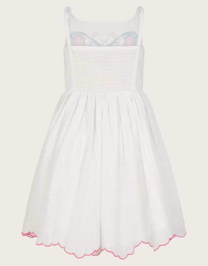 Butterfly Embroidered Cotton Dress, Ivory (IVORY), large