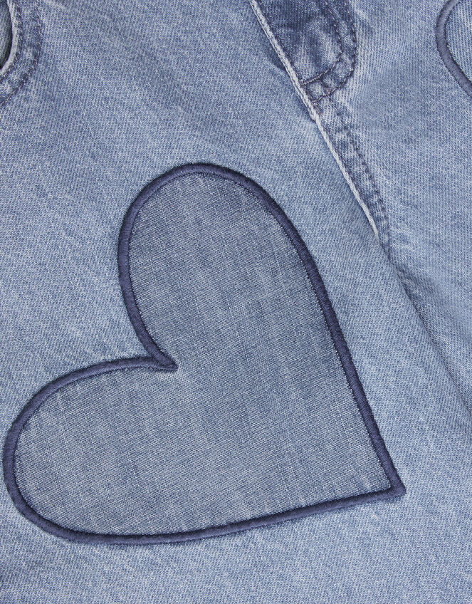 Heart Embroidered Wide Leg Jeans, Blue (BLUE), large