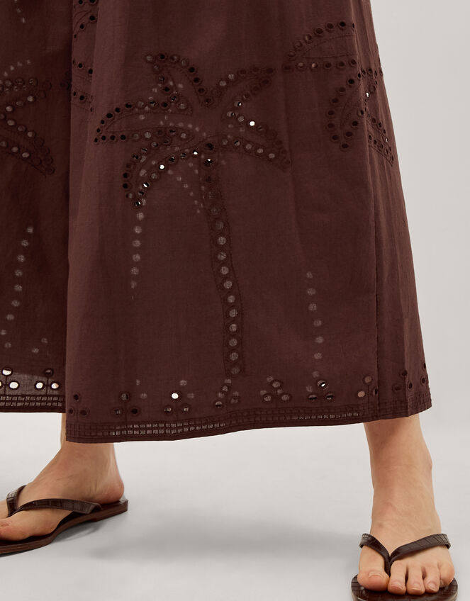 Eden Palm Cutwork Wide Leg Trousers Brown