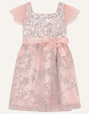 Baby Sequin Foil Print Dress, Pink (DUSKY PINK), large