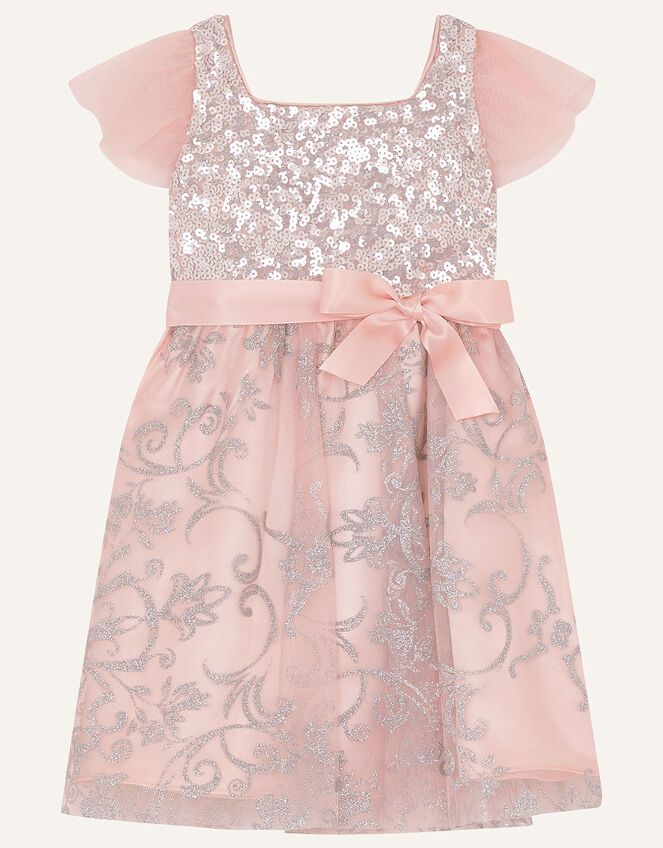 Baby Sequin Foil Print Dress, Pink (DUSKY PINK), large