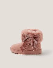 Bow Faux Suede Ankle Boots, Pink (PINK), large