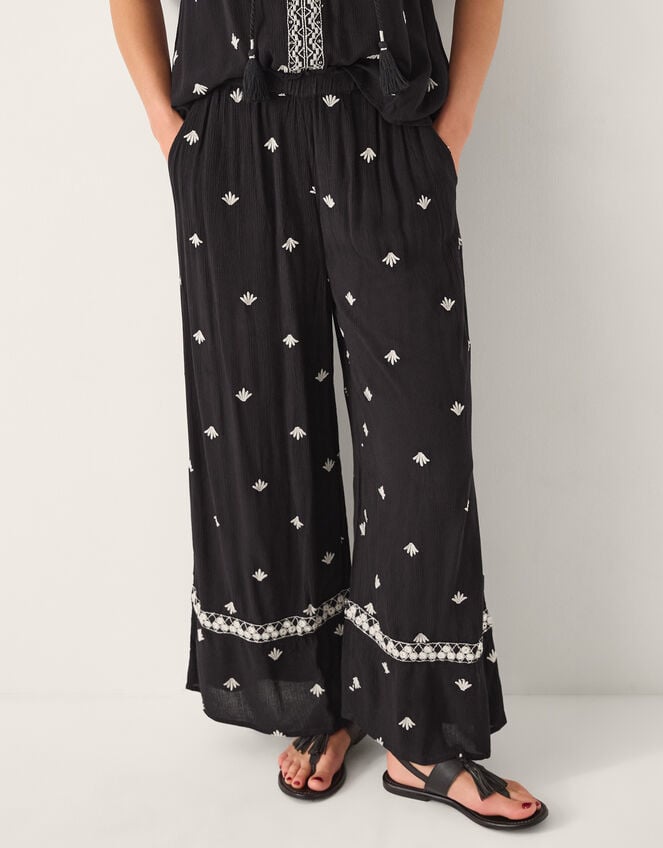 Samara Embroidered Wide Leg Trousers Black