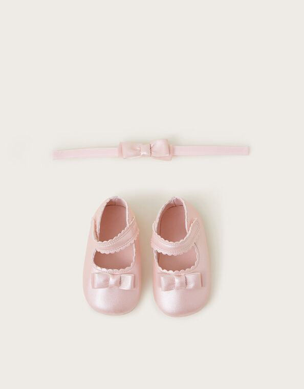 Baby Shimmer Booties and Bow Headband Set, Pink (PINK), large