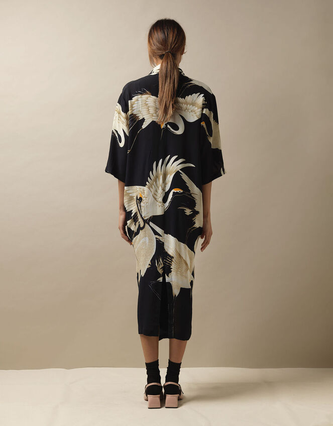 One Hundred Stars Stork Print Dress, Black (BLACK), large