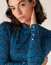 Paisley Jersey Polo Top with LENZING™ ECOVERO™, Teal (TEAL), large
