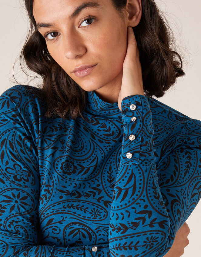 Paisley Jersey Polo Top with LENZING™ ECOVERO™, Teal (TEAL), large