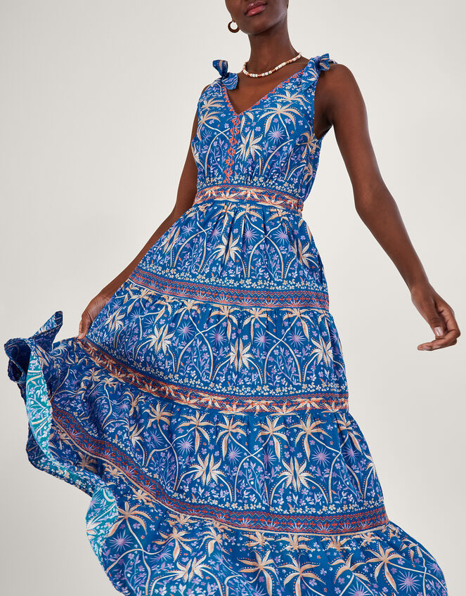 Two Palms - Plumeria Light Blue Rayon Hawaiian Summer Midi Dress