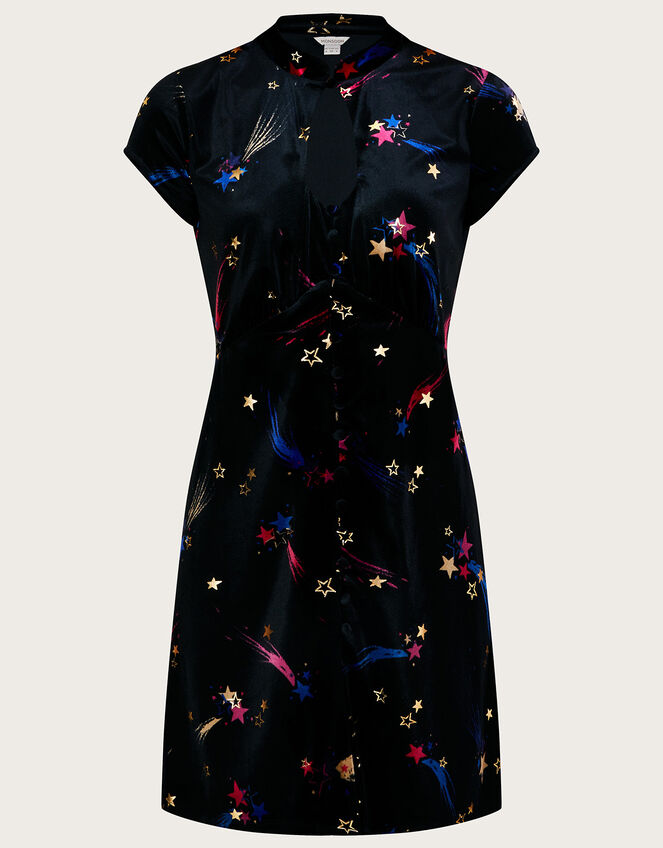 Ginny Star Print Short Dress, Black (BLACK), large