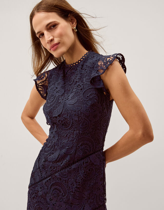 Gina Floral Lace Midi Dress Blue
