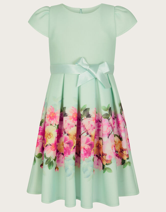 Floral Border Print Scuba Dress, Green (MINT), large